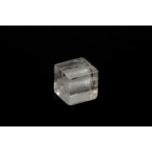 Cube 12mm glass bead white silver foil 